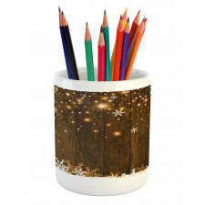 Wood and Snowflakes Pencil Pen Holder