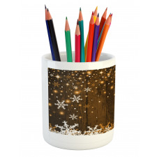 Wood and Snowflakes Pencil Pen Holder