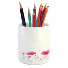 Pink Poppy Flowers Art Pencil Pen Holder