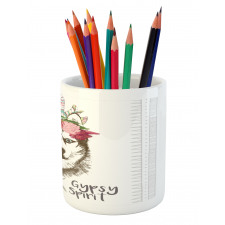 Flowers Feathers Husky Pencil Pen Holder