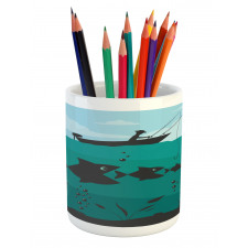 Fishing on Boat Nautical Pencil Pen Holder