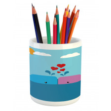 Lover Whales in Ocean Pencil Pen Holder