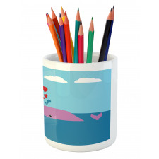 Lover Whales in Ocean Pencil Pen Holder