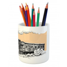 Old Wooden Train Pencil Pen Holder