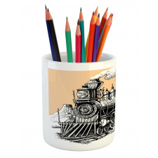 Old Wooden Train Pencil Pen Holder