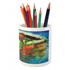 Eastern Grunge Trees Pencil Pen Holder