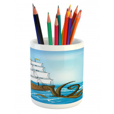 Ship in Waves and Kraken Pencil Pen Holder