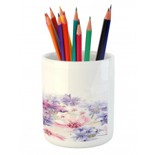 Pink Purple Flowers Pencil Pen Holder