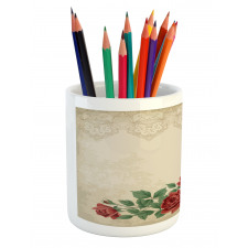 Vintage Love Red Roses Pencil Pen Holder