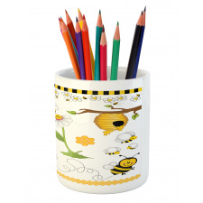 Bees Daisies Chamomile Pencil Pen Holder