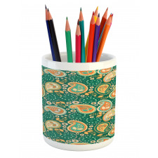 Folkloric Paisley Flowers Pencil Pen Holder