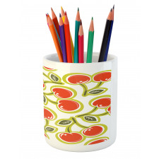 Cherry and Leaves Pattern Pencil Pen Holder