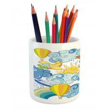 Sun Airplanes and Balloons Pencil Pen Holder