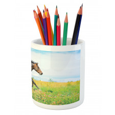 Horse Rural Flowers Pencil Pen Holder