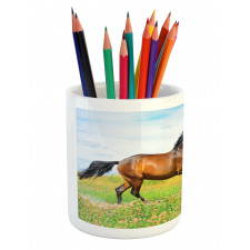 Horse Rural Flowers Pencil Pen Holder