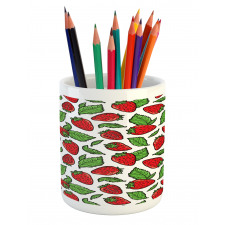 Juicy Strawberries Leaves Pencil Pen Holder