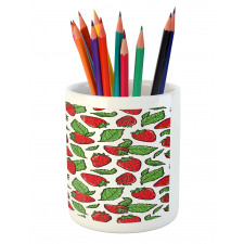 Juicy Strawberries Leaves Pencil Pen Holder