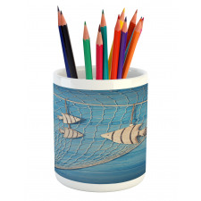 Wooden Fish Shell on Net Pencil Pen Holder