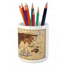 Retro Sketch World Map Pencil Pen Holder