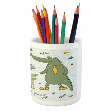 Alligator Family Cartoon Pencil Pen Holder