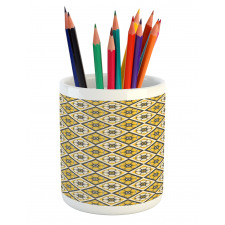 Yellow Tile Flowers Pencil Pen Holder