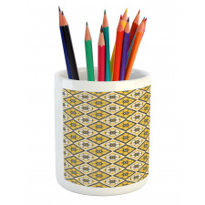 Yellow Tile Flowers Pencil Pen Holder