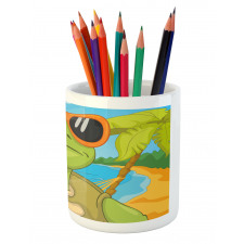 Turtle Drinking Cocktail Pencil Pen Holder