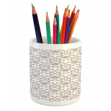 Taupe Colored Damask Pencil Pen Holder