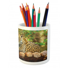 Jaguar on Wood Wild Feline Pencil Pen Holder