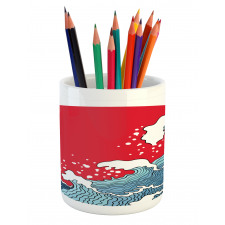 Red Sun Tsunami Pencil Pen Holder