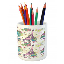 Flower Bouquets Hearts Pencil Pen Holder