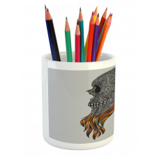 Abstract Art Skull Beard Pencil Pen Holder