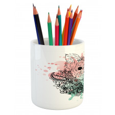 Dog Sketch Flowers Pencil Pen Holder