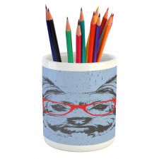 Fun Portrait Red Glasses Pencil Pen Holder