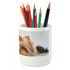 Lying Dog Ribbon Love Pencil Pen Holder