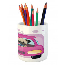 Dog Driving on Car Pencil Pen Holder