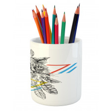 Ink Sketch Style Cat Pencil Pen Holder