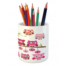 Owls Branches Cartoon Pencil Pen Holder