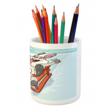 Winter Wooden Sled Cartoon Pencil Pen Holder