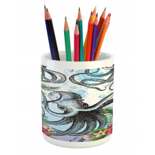 Tropic Hibiscus and Octopus Pencil Pen Holder