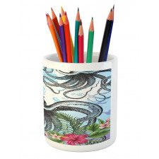 Tropic Hibiscus and Octopus Pencil Pen Holder