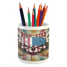 Angry Skull America Flag Pencil Pen Holder