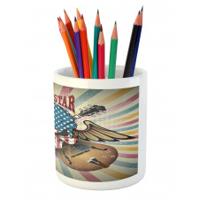 Angry Skull America Flag Pencil Pen Holder