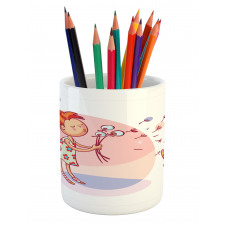 Cartoon Girl and Cat Pencil Pen Holder