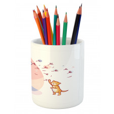 Cartoon Girl and Cat Pencil Pen Holder