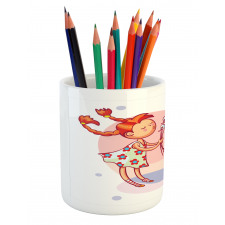 Cartoon Girl and Cat Pencil Pen Holder