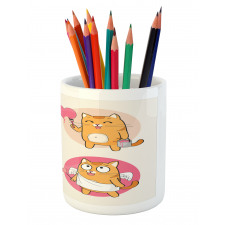 Romantic Kitten in Love Pencil Pen Holder