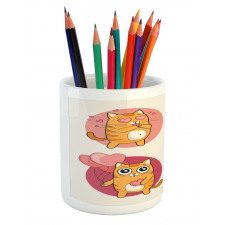 Romantic Kitten in Love Pencil Pen Holder