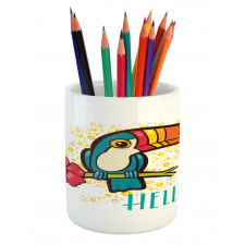 Toucan Bird with Hibiscus Pencil Pen Holder