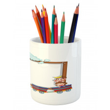 Children on Cartoon Train Pencil Pen Holder